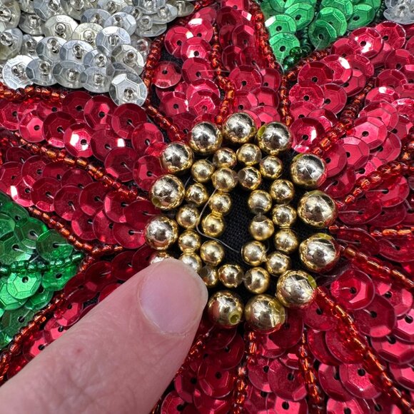 Vintage Sequin Vest Christmas Red Poinsettia 1990s Fashion Fantasy Large Kitschy - Picture 7 of 9
